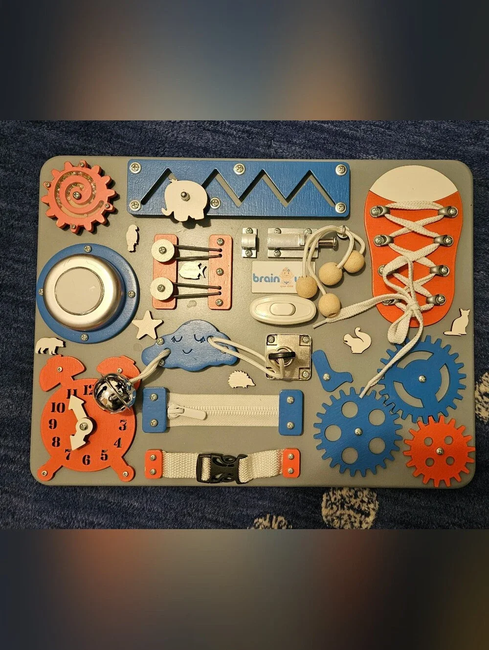 Wooden Busy Board Activity Toy - Blue & Orange
